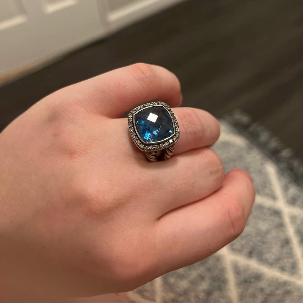 David Yurman - Albion Ring with Blue Topaz and Pave Diamonds.